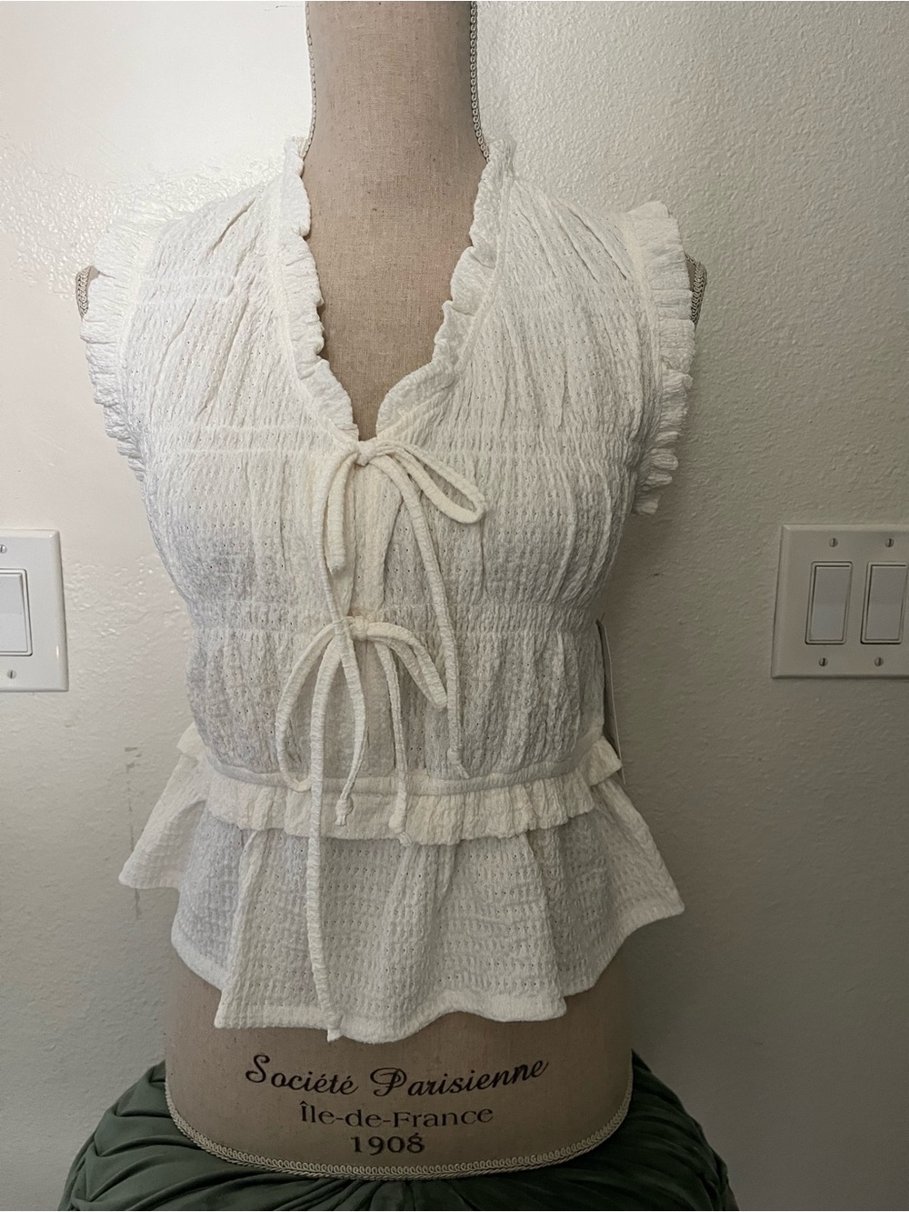 Time and Tru White Ruffle Tie-Front Peplum Camisole